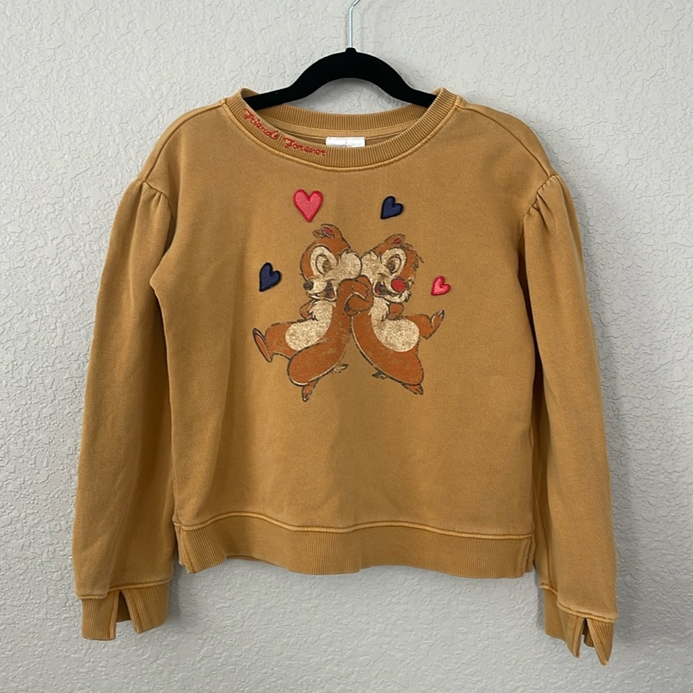 Disney Parks Chip n Dale Friends Forever Sweatshirt Girls 5/6 Mustard